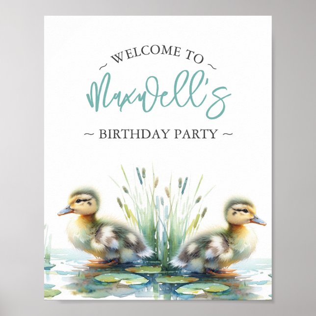 Birthday Party Posters Duck Welcome Sign Blue (Front)