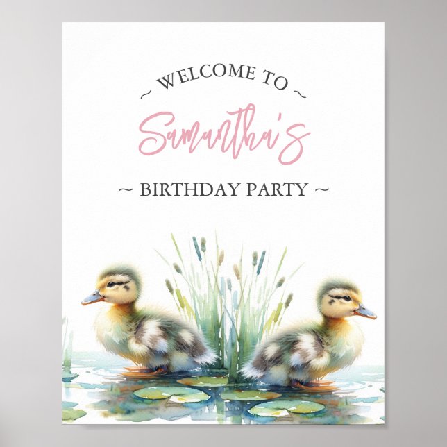 Birthday Party Posters Duck Welcome Sign Pink (Front)