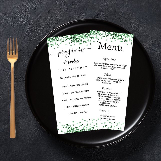 Birthday Party Program Menu green white (Creator Uploaded)