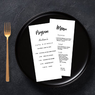 Birthday party program menu white black