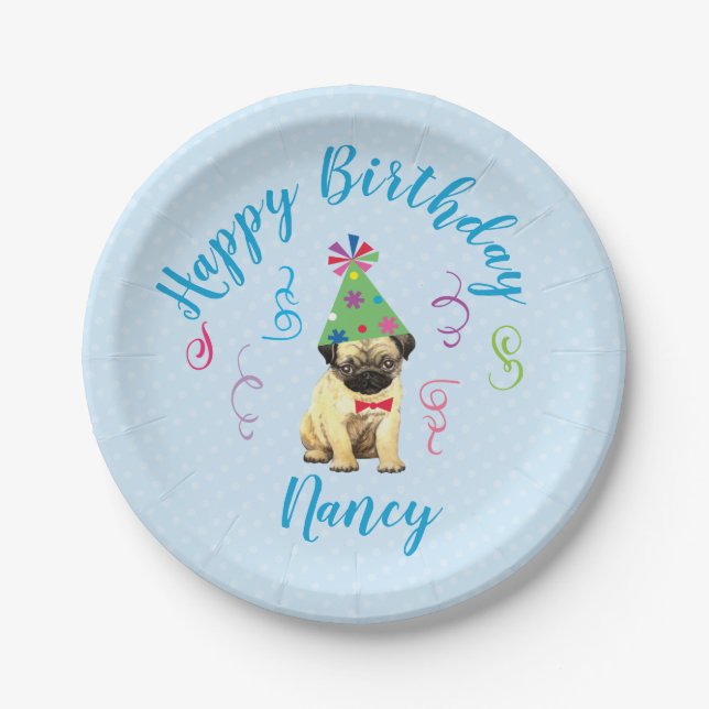 Birthday Party Pug Paper Plates (Front)