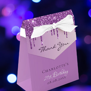 Birthday Party purple glitter thank you Favour Box