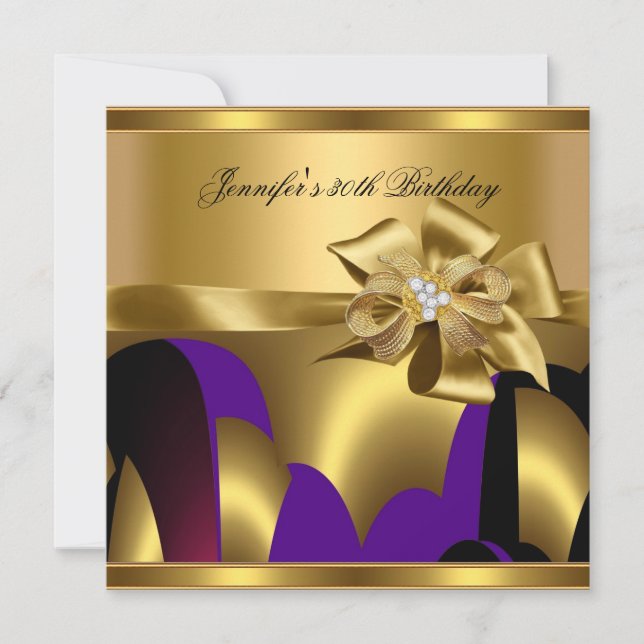 Birthday Party Purple Gold Abstract Invitation (Front)