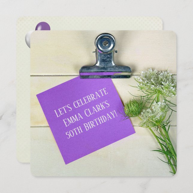 Birthday Party-Queen Anne's Lace on clipboard Invitation (Front/Back)