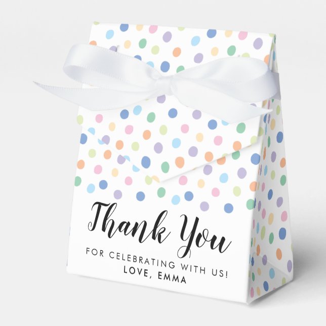 Birthday Party Rainbow Dots Confetti Kids Name Favour Box (Front Side)