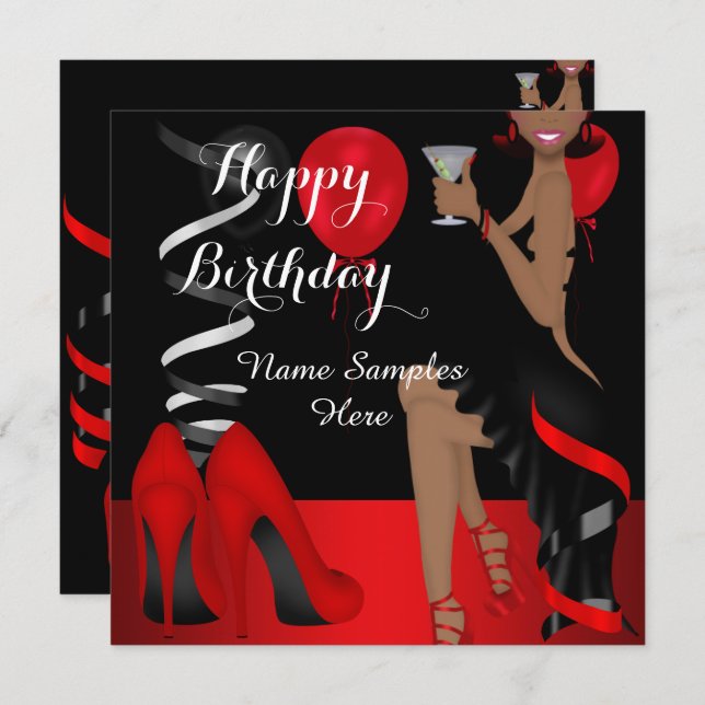 Birthday Party Red Black Shoe High Heels Ethnic Invitation (Front/Back)