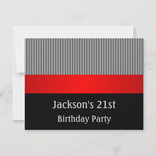 Birthday Party Red Black & White Stripes Invitation (Front)