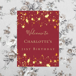 Birthday party red gold stars welcome poster