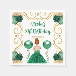 Birthday Party Red Hair Princess in Green Napkin