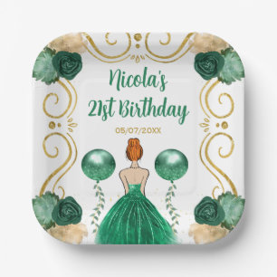 Birthday Party Red Hair Princess in Green Paper Plate
