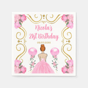 Birthday Party Red Hair Princess in Pink Napkin