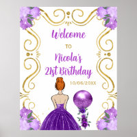 Birthday Party Red Hair Princess Purple Welcome