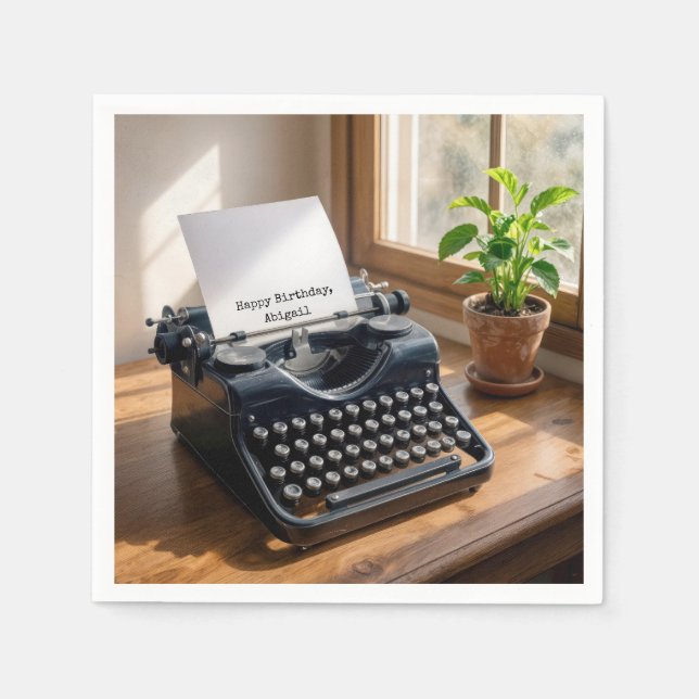 Birthday Party Retro Typewriter by a Window Napkin (Front)