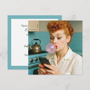 Birthday Party Retro Woman Texting On a Phone Invitation