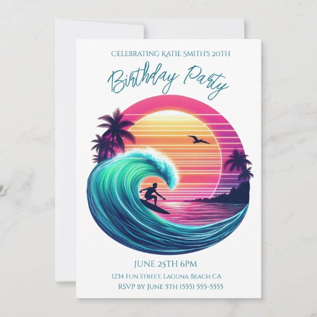 Birthday Party-Ride the Wave at Sunset Invitation (Front)