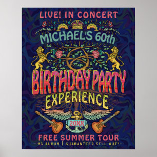 Birthday Party Rock Band Concert Ticket Retro 70s Poster