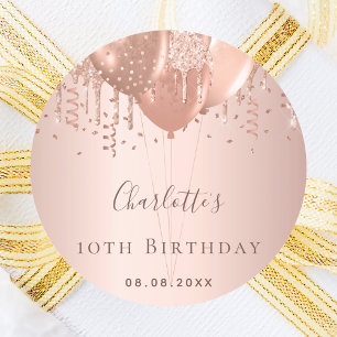 Birthday party rose gold balloons classic round sticker