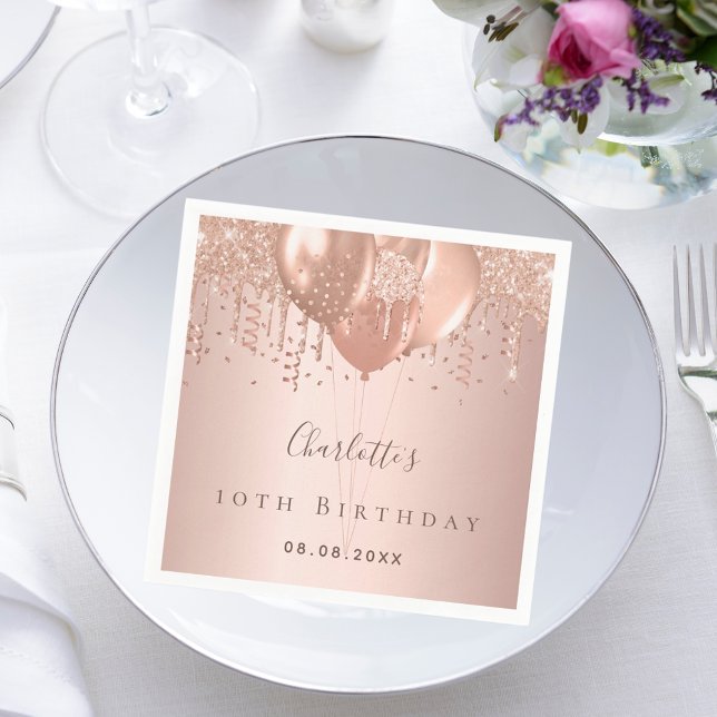 Birthday party rose gold balloons napkin (Creator Uploaded)