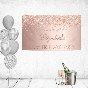 Birthday party rose gold blush glitter dust banner