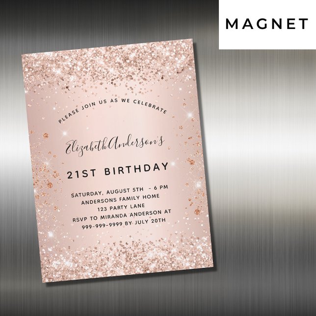 Birthday party rose gold blush glitter luxury magnetic invitation (Creator Uploaded)