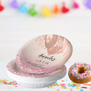 Birthday party rose gold blush pink balloons name paper plate