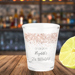 Birthday party rose gold confetti name shot glass