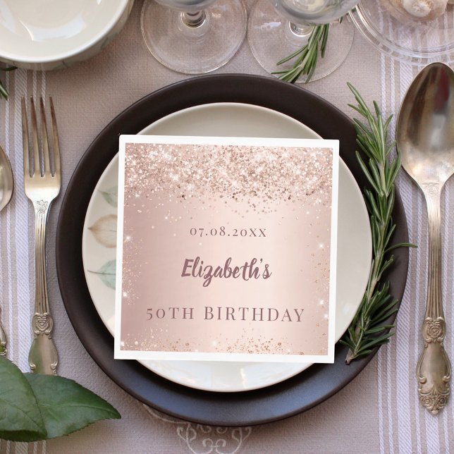 Birthday party rose gold confetti pink luncheon napkin (Creator Uploaded)