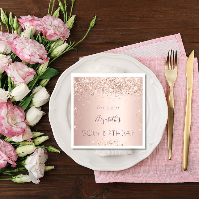 Birthday party rose gold confetti pink napkin (Creator Uploaded)