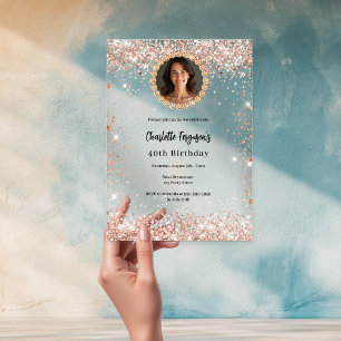 Birthday party rose gold diamond photo clear acrylic invitations