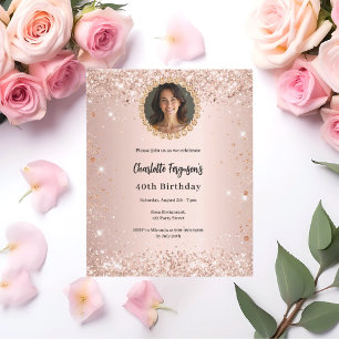 Birthday party rose gold diamond photo invitation