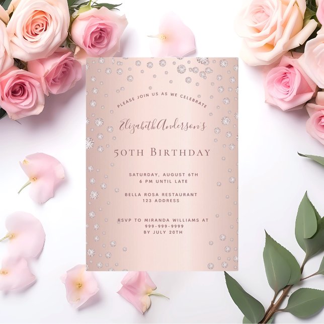 Birthday party rose gold diamond sprinkle invitation (Creator Uploaded)