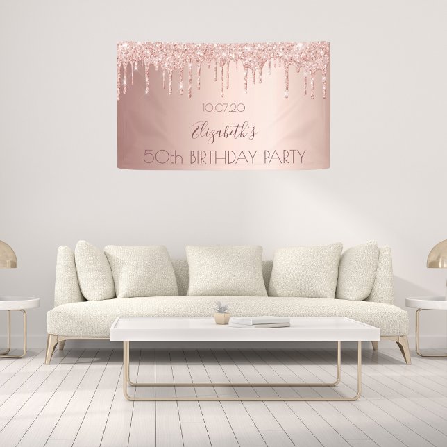 Birthday party rose gold drips banner (Creator Uploaded)