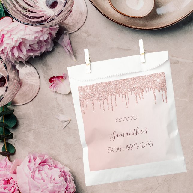 Birthday party rose gold drips pink favour bags (Creator Uploaded)