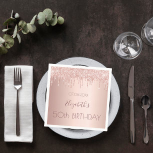 Birthday party rose gold drips pink napkin