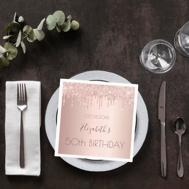 Birthday party rose gold drips pink napkin (Creator Uploaded)