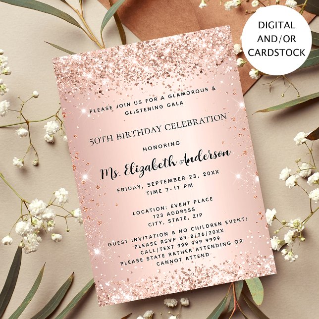 Birthday party rose gold elegant formal invitation (Creator Uploaded)