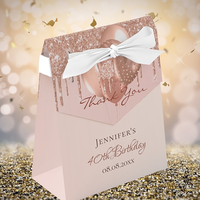 Birthday Party rose gold glitter balloon thank you Favour Box (Creator Uploaded)
