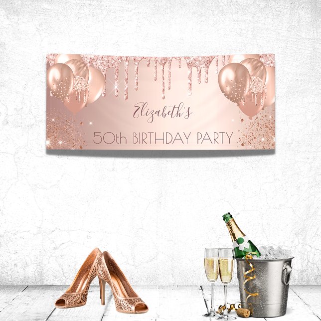 Birthday party rose gold glitter balloons banner (Creator Uploaded)
