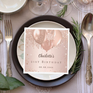 Birthday party rose gold glitter balloons luncheon napkin