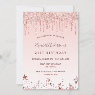 Birthday party rose gold glitter blush pink stars invitation