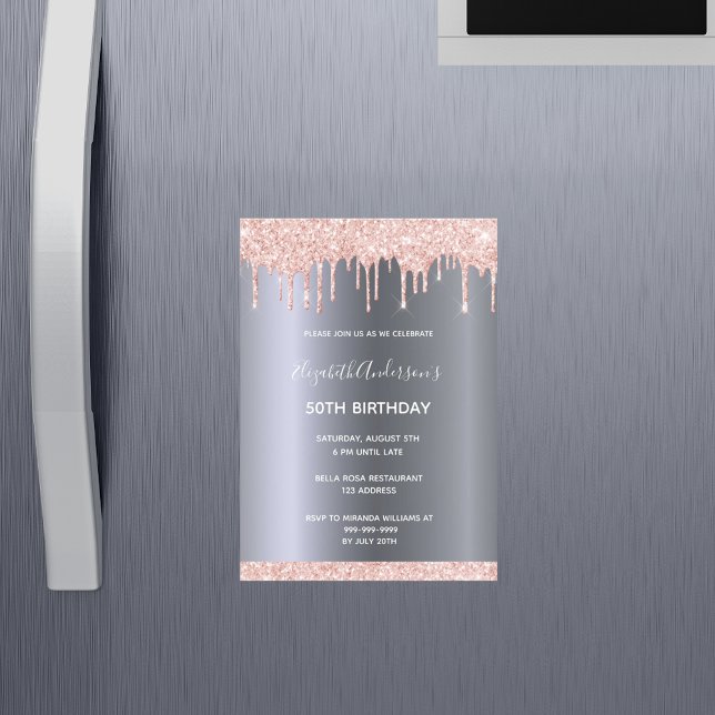 Birthday party rose gold glitter drip invitation (Creator Uploaded)