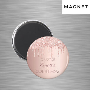 Birthday party rose gold glitter drips glam magnet