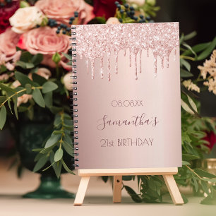 Birthday party rose gold glitter drips notebook