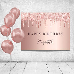 Birthday party rose gold glitter drips poster