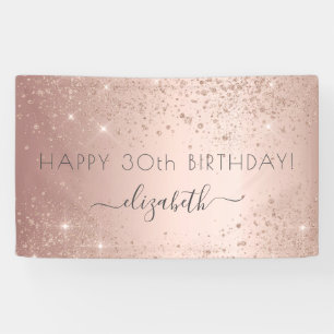 Birthday party rose gold glitter dust name glam banner