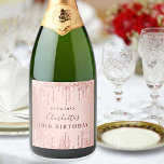 Birthday party rose gold glitter monogram sparkling wine label<br><div class="desc">For a girly and glamourous 40th (or any age) birthday party. A rose gold faux metallic looking background with rose gold, pink glitter drips, paint dripping look. Personalise and add a date, name and age 40. The name is written in dark rose gold with a large modern hand lettered style...</div>