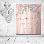 Birthday party rose gold glitter pink silver tapestry<br><div class="desc">A tapestry for a girly and glamourous 21st (or any age) birthday party. A rose gold , pink gradient background with an elegant rose gold and faux silver glitter drips. The text: The name is written in dark rose gold with a modern hand lettered style script with swases. To keep...</div>