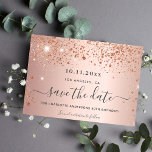 Birthday party rose gold glitter save the date<br><div class="desc">A girly and trendy Save the Date card for a 40th (or any age) birthday party. A feminine pink, rose gold faux metallic looking background decorated with faux rose gold glitter dust. Personalise and add a date and name/age 40. Dark rose gold coloured letters. The text: Save the Date is...</div>