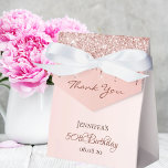 Birthday Party rose gold glitter thank you Favour Box<br><div class="desc">Elegant,  classic,  glamourous and girly for a 50th (or any age) birthday party favours.  Rose gold ombre,  gradient background and faux glitter. With the text: 50th Birthday and Thank You written with a modern dark rose coloured hand lettered style script.  Template for a name and a date.</div>