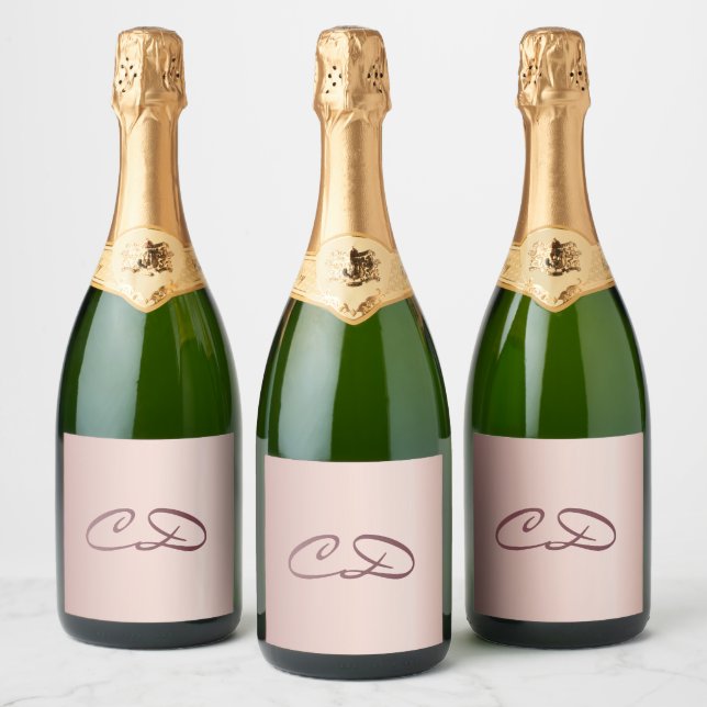 Birthday party rose gold monogram initials simple sparkling wine label (Bottles)